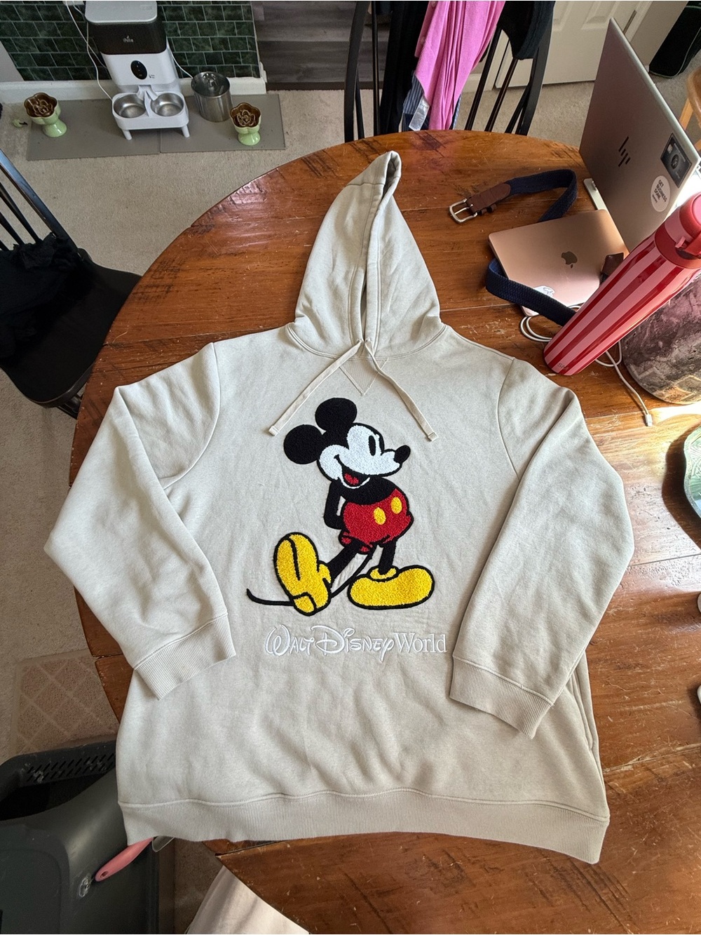 Disney Cream Hoodie with Embroidered Mickey Mouse